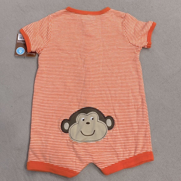 NWT Boys 6 Months Monkey Print Orange & White Romper Easy to Take On & Off  !! - Picture 2 of 6